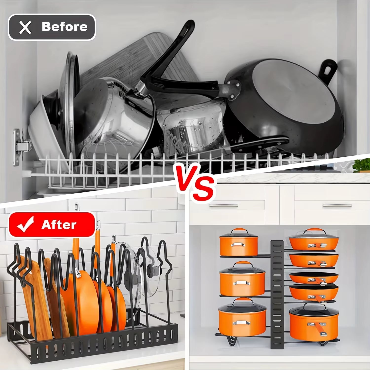 Organizador de Ollas y Sartenes de 8 Niveles – Ahorra Espacio y Mantén tu Cocina Ordenada